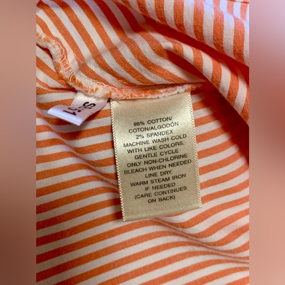 Vtg Women’s Petite Medium Button Front Orange White Striped Susan Bristol Shirt - Picture 7 of 13